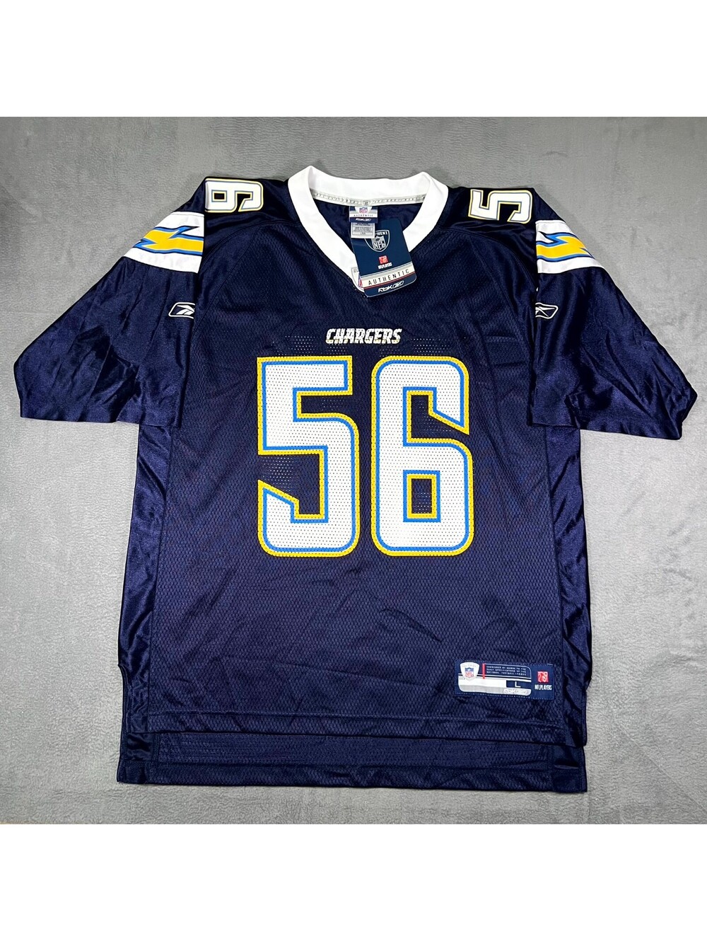 Reebok Chargers Jersey Navy Blue Mens Large Premier Sewn Shawne Merriman 56 NWT